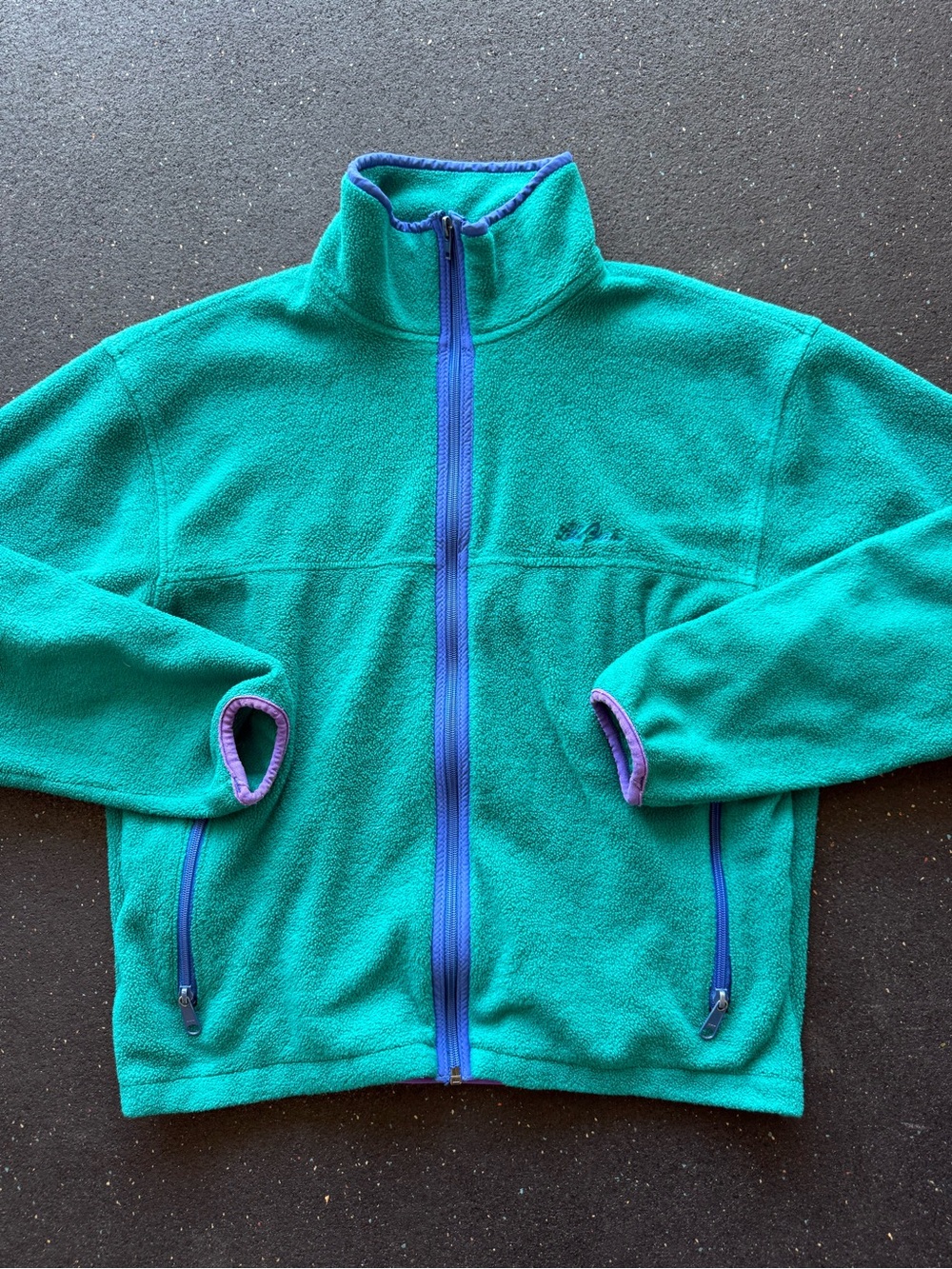 Vintage L.L. Bean Teal Full-Zip Fleece Jacket with Purple Trim